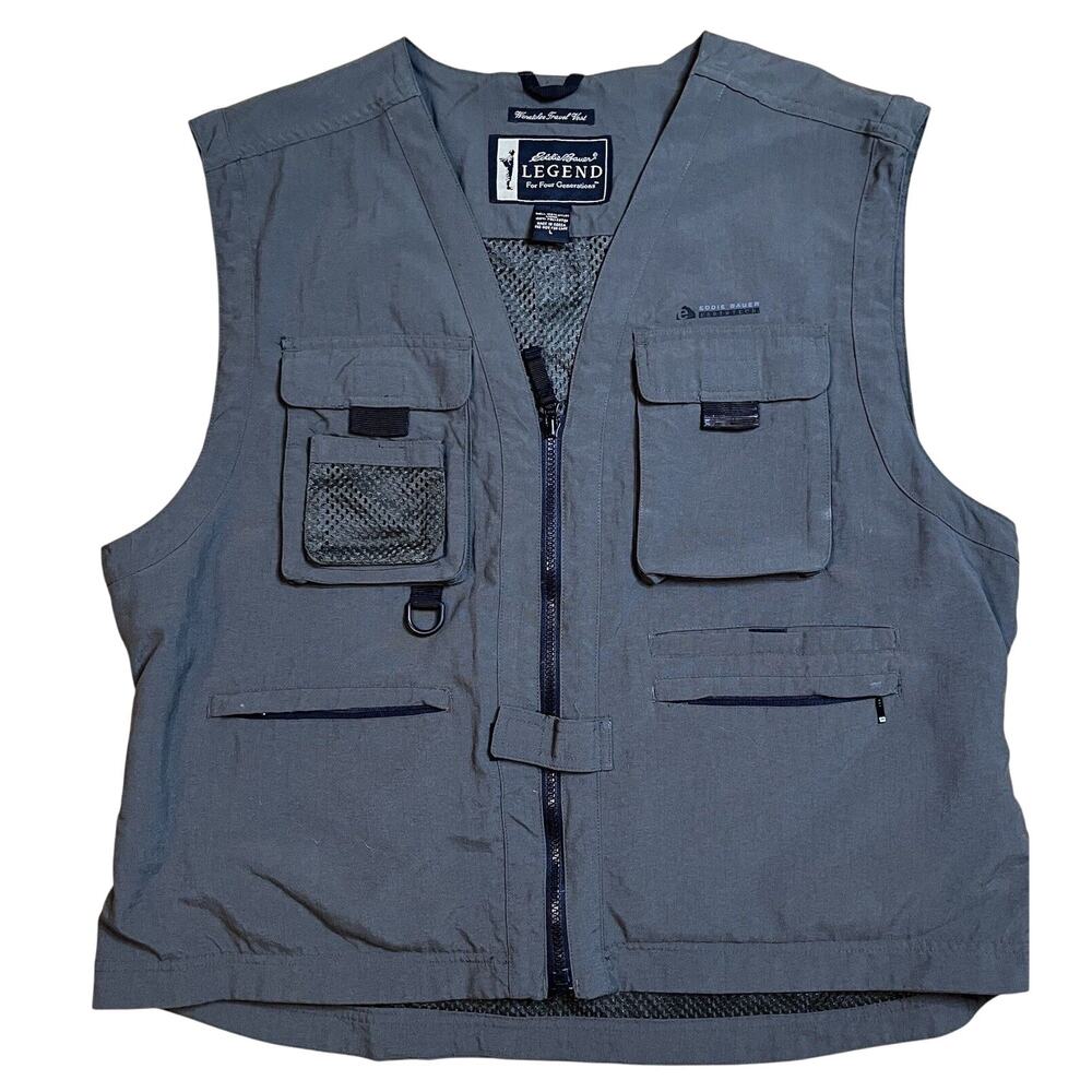 Eddie Bauer Legend Earthtech Large Men’s Wenatchee Travel Fishing Vest Green